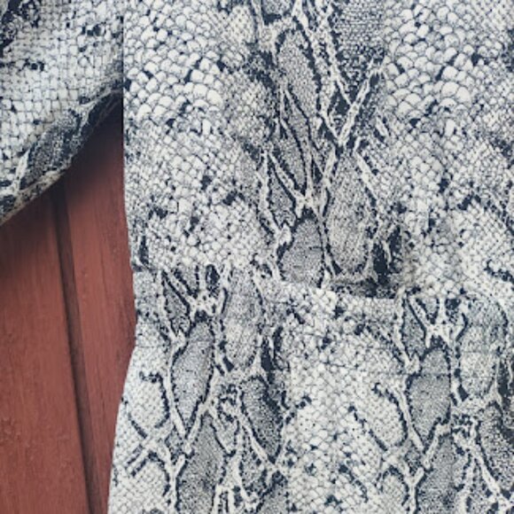 BANANA REPUBLIC | Snakeskin Fit-And-Flare Ruffle Hem Long Sleeve Mini Dress S - Picture 9 of 13